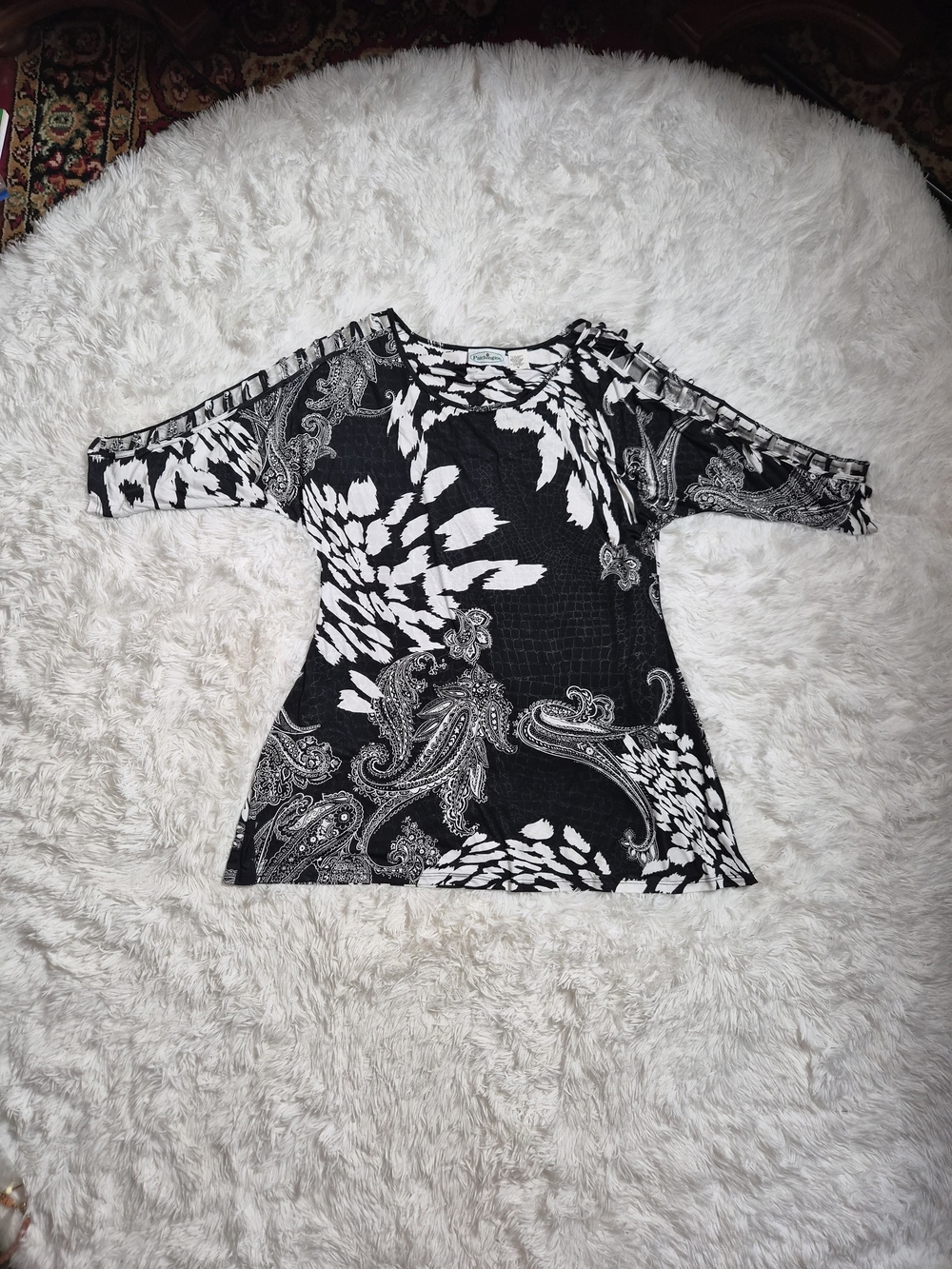 Vintage Y2K Tunic Blouse Top Mini Dress Patchington Abigail Size Medium M Black